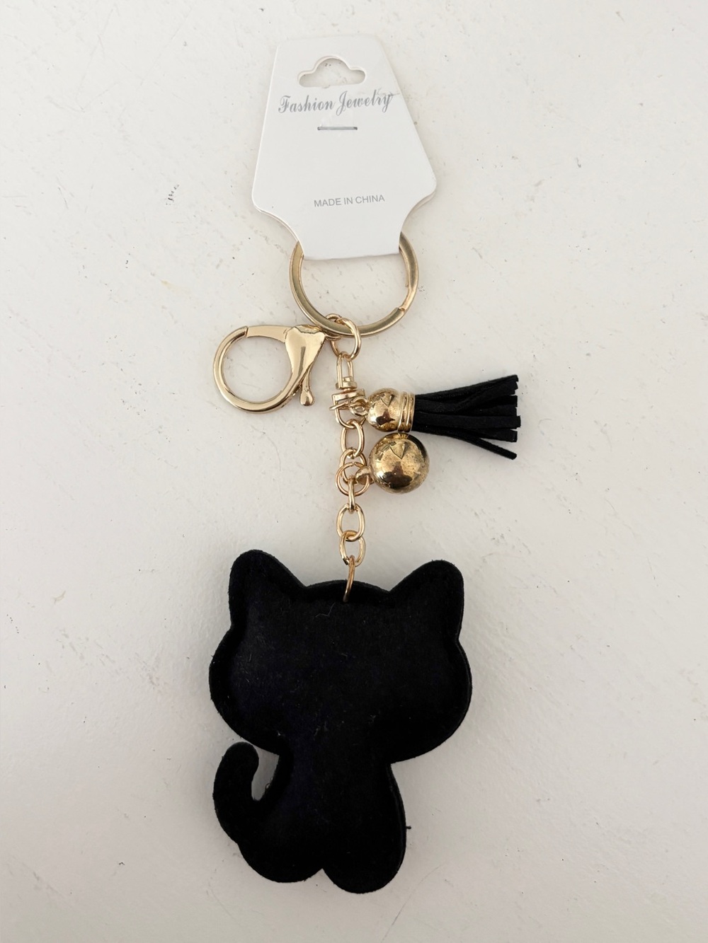 Black Cat Bag Charm Keychain Sparkly Kitty with Tassel - Picture 6 of 6